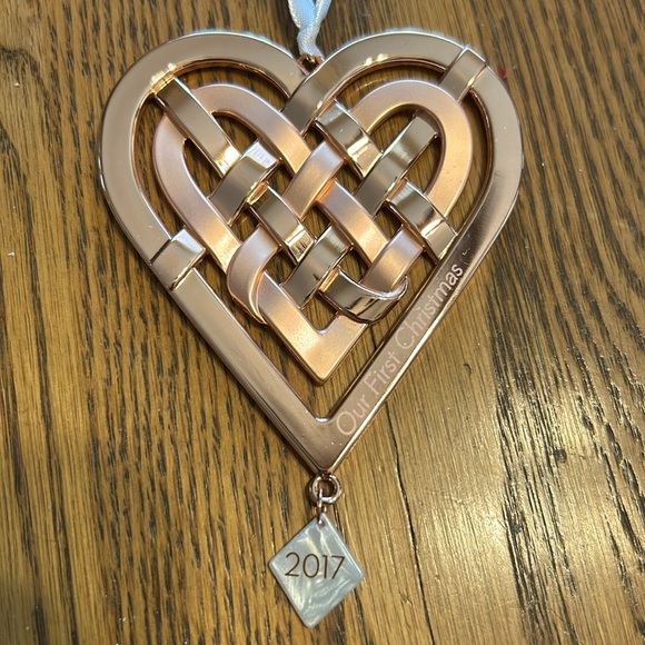 Hallmark Our First Christmas 2017 Keepsake Ornament Metal Heart Woven Rose Gold - Picture 4 of 5